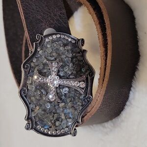Western All About the buckle brown with rhinestone and beads Women's belt S/M